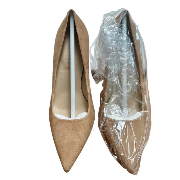 New GOOD AMERICAN The Icon Nude Suede Pointed Toe Pumps 4" Heel Women's 8.5 - Picture 2 of 12